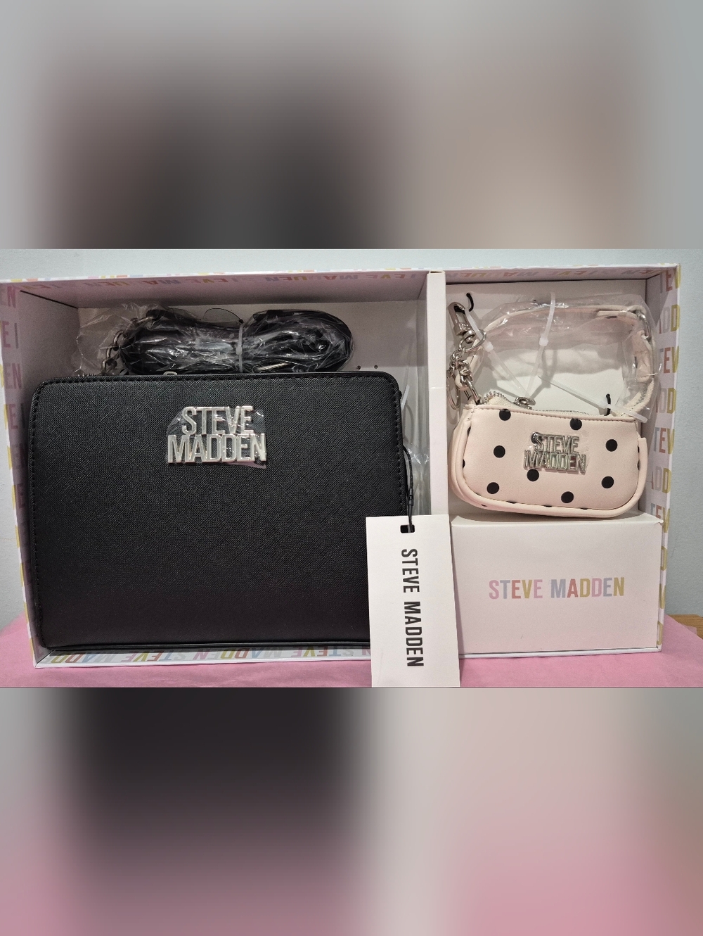 Steve Madden Black Crossbody Bag with Polka Dot Charm